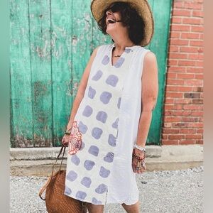 Little Journeys Chicago Hand Painted Sleeveless Cotton Dress With Pockets Size M